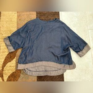 Casual Blue Layered-Hem Tunic Top